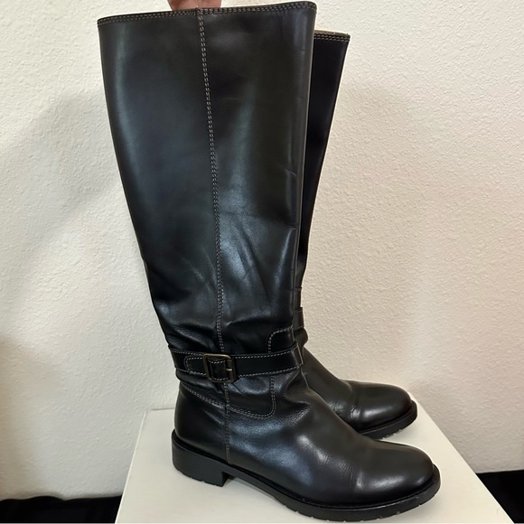 J Crew Riding Style Boots Black Leather US Size 7 - Picture 1 of 11
